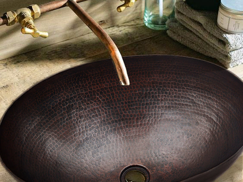 Copper Oval Vessel Sink Rounded Edge