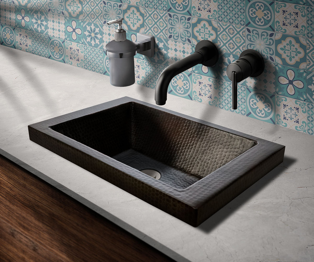 Lavabo Rectangular Especial en Cobre Diseño con Pestaña Alta